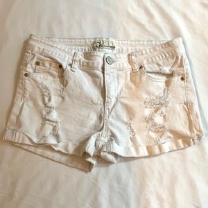 Distressed White Jean Shorts
